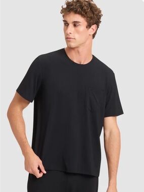 Cozy Earth Men's Bamboo Stretch-Knit Short Sleeve Tee Lounge Shirt Black Size L